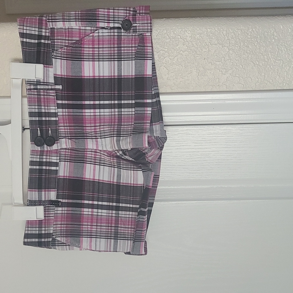 Pink, Black, & White Plaid Short Shorts by Anchor